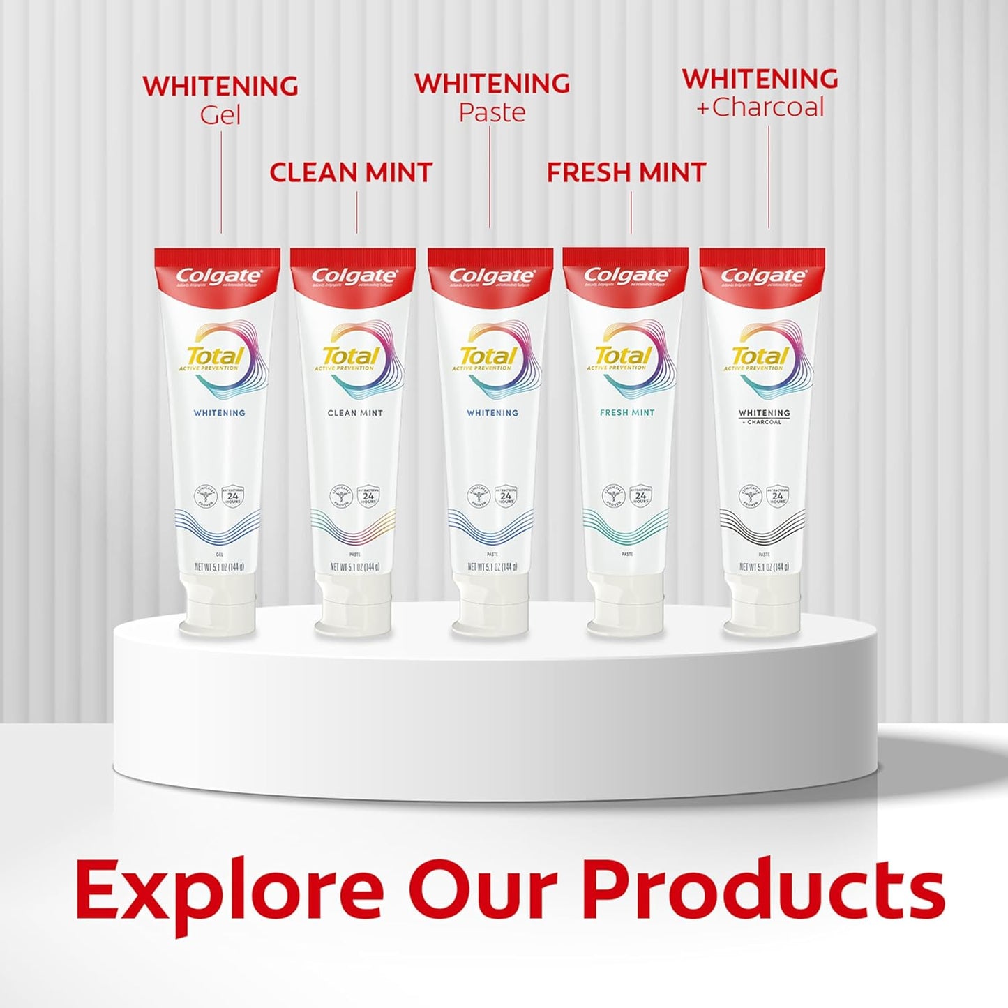 Total Clean Mint Toothpaste, 10 Benefits, No Trade-Offs, Freshens Breath, Whitens Teeth and Provides Sensitivity Relief, Clean Mint Flavor, 4 Pack, 5.1 Oz Tubes