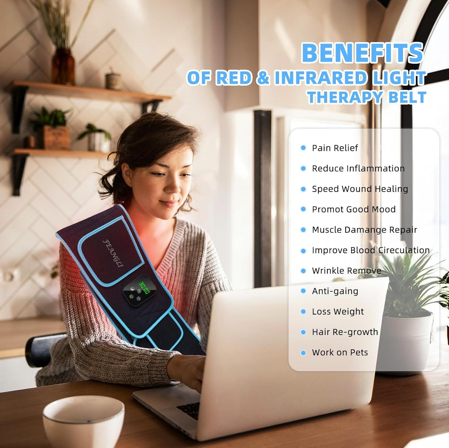 Red Light Therapy Belt - Wireless Rechargeable Controller with Timer 660Nm&850Nm Infrared Light for Body Waist Back Knee Joints Shoulder Pain Relief, Reduce Inflammation, Faster Recovery