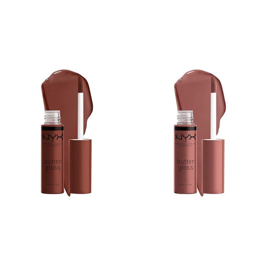 NYX Butter Gloss Brown Sugar Non-Sticky Lip Gloss Bundle - Brownie Drip (Deep Brown) & Spiked Toffee (Brown Mauve)