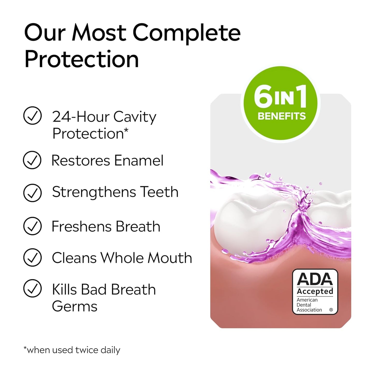 Total Care Anticavity Fluoride Mouthwash, 6 Benefits in 1 Oral Rinse Helps Kill 99% of Bad Breath Germs, Prevents Cavities, Strengthens Teeth, Fresh Mint, Twin Pack, 2 X 1 L