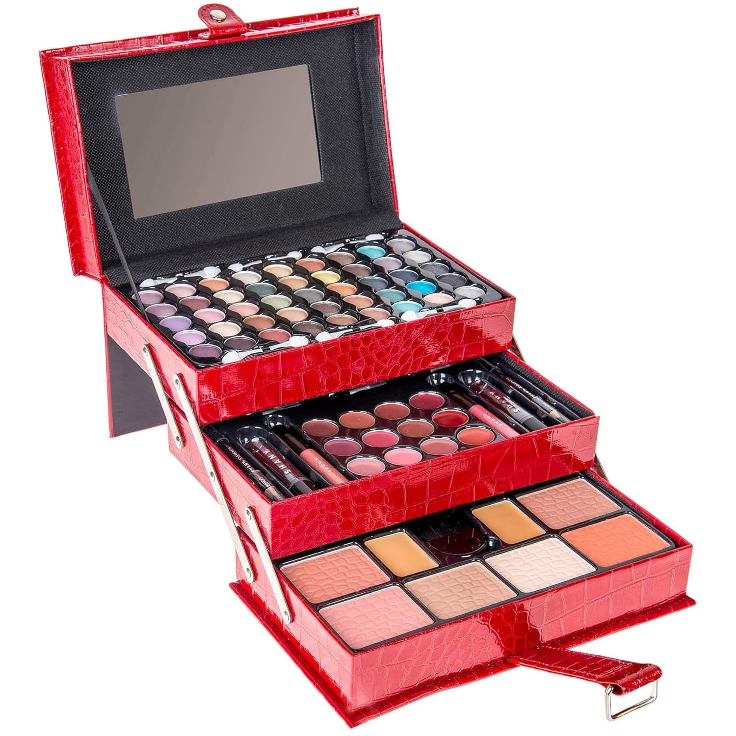All in One Makeup Set, Eyeshadow, Blushes, Face Powder, Lipstick, Eye Liners, Make up Pencils and Cosmetics Mirror - Makeup Kit with Reusable Storage Beauty Box - Red