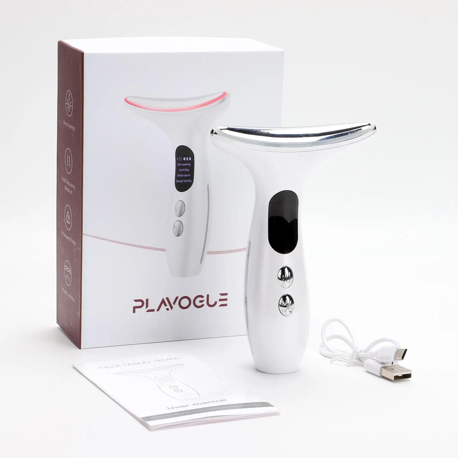 Neck Beauty Device Massage Tightening Portable Ergonomic Face and Neck Beauty Massager White