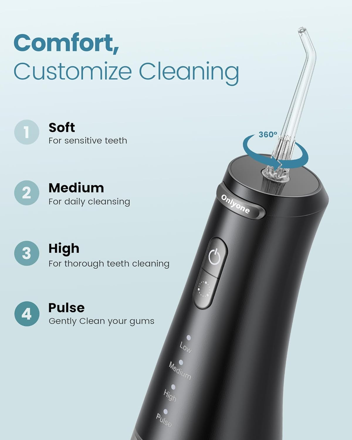 Water Dental Flosser, 300ML Portable Oral Irrigator for Teeth, 4 Modes and 5 Jet Tips,Rechargeable Irrigation Cleaner,Electric Flossing Machine Power Flossers & Irrigator Accessories Black
