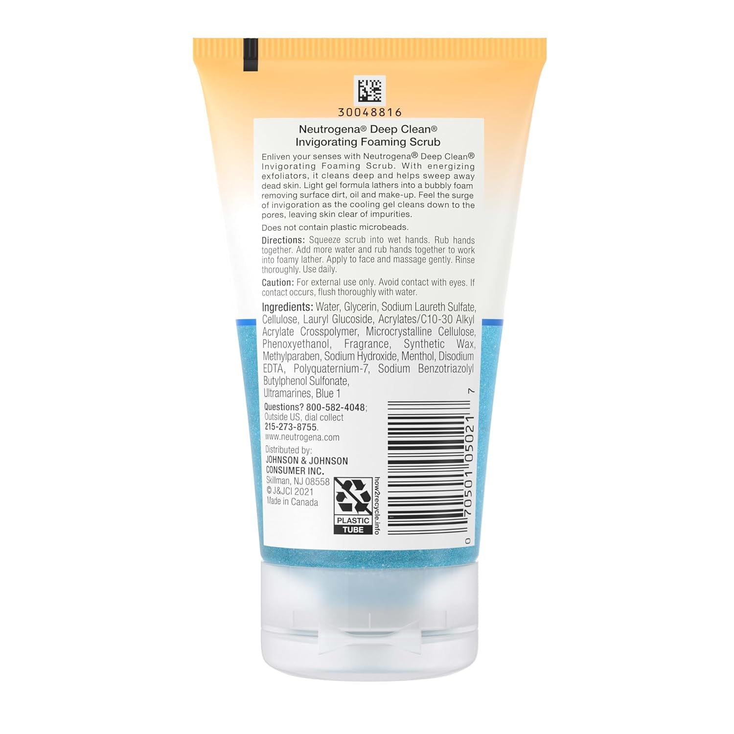 Deep Clean Invigorating Foaming Daily Exfoliating Facial Scrub with Glycerin, Gentle, Cooling & Exfoliating Gel Face Wash to Remove Impurities, Dirt, Oil & Makeup, 4.2 Fl. Oz