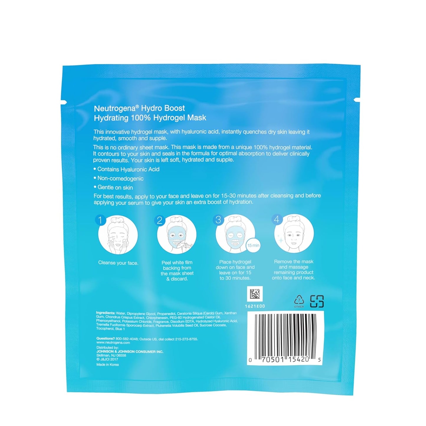 Hydro Boost Moisturizing & Hydrating 100% Hydrogel Sheet Mask, Face Mask for Dry Skin with Hyaluronic Acid, Gentle & Non-Comedogenic, 1 Oz, 12 Pack