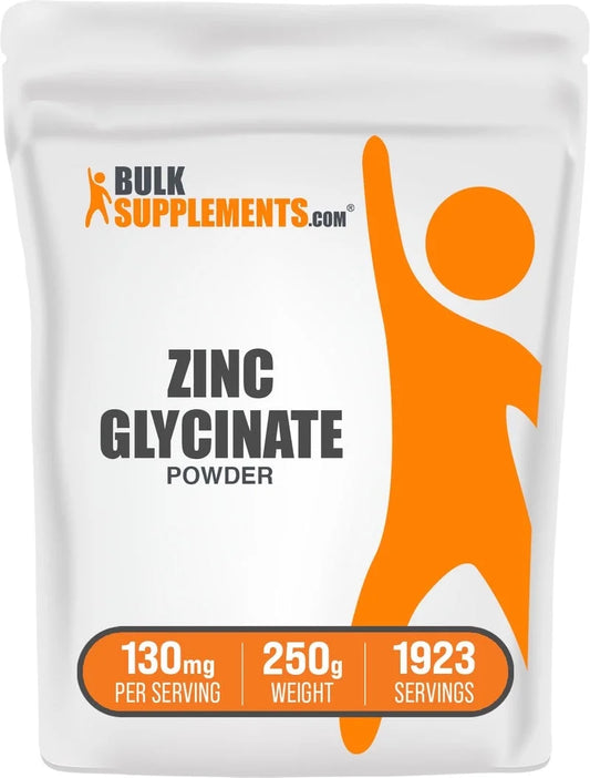 Bulksupplements Zinc Glycinate Powder - Gluten Free, 130Mg per Serving - 250 Grams (8.8 Oz) - 1923 Servings