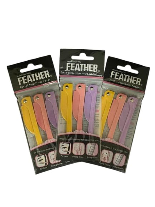 Feather Flamingo Facial Touch up Stainless Steel Razor for Eyebrow and Face Hair Removal - 3 Pack | Foldable and Long-Lasting