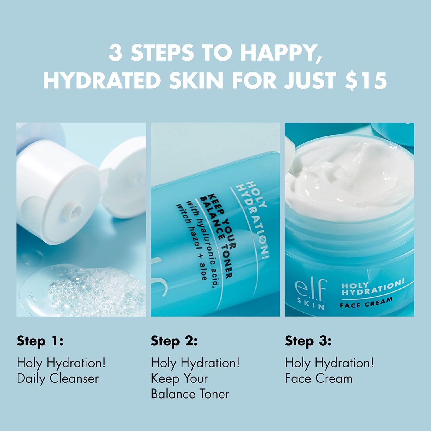 Skin Holy Hydration! the Essentials Mini Kit, Cleanser, Toner & Moisturizer for Hydrated & Balanced Skin, Tsa-Friendly Sizes