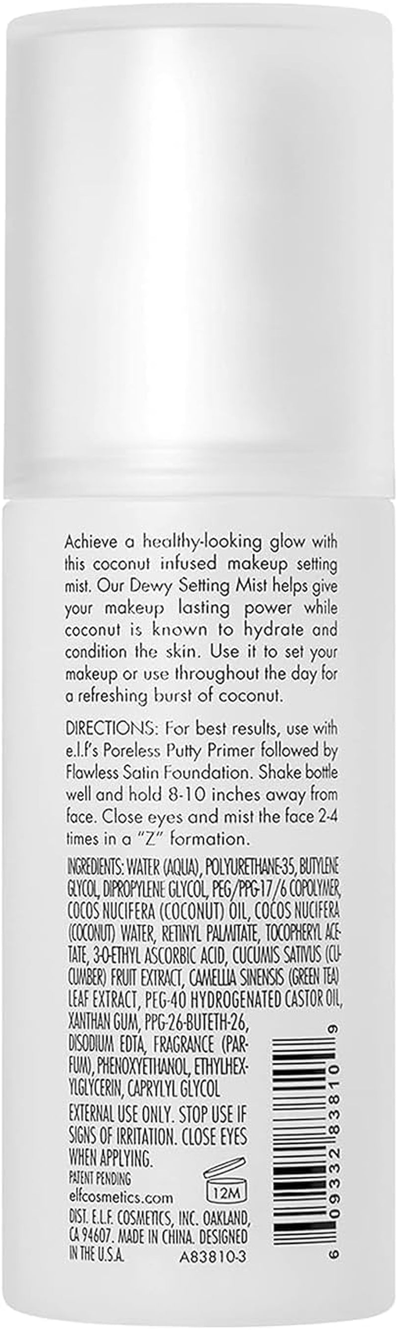 Dewy Coconut Setting Mist, Makeup Setting Spray, Hydrates & Conditions Skin