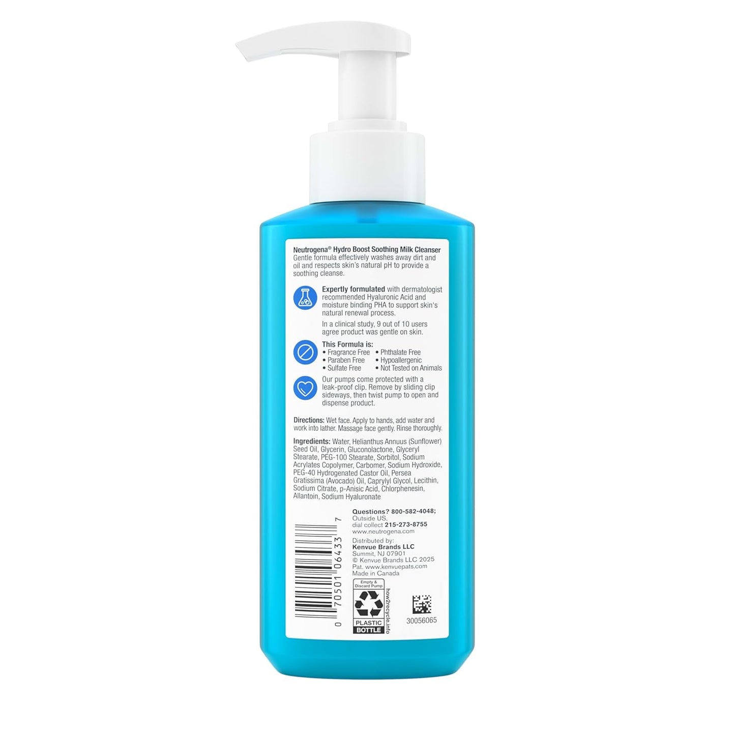 Hydro Boost Face Wash Soothing Milk Cleanser, Fragrance Free Hydrating Facial Cleanser with Hyaluronic Acid, Sensitive Skin Face Wash & Makeup Remover, 7.8 Fl Oz