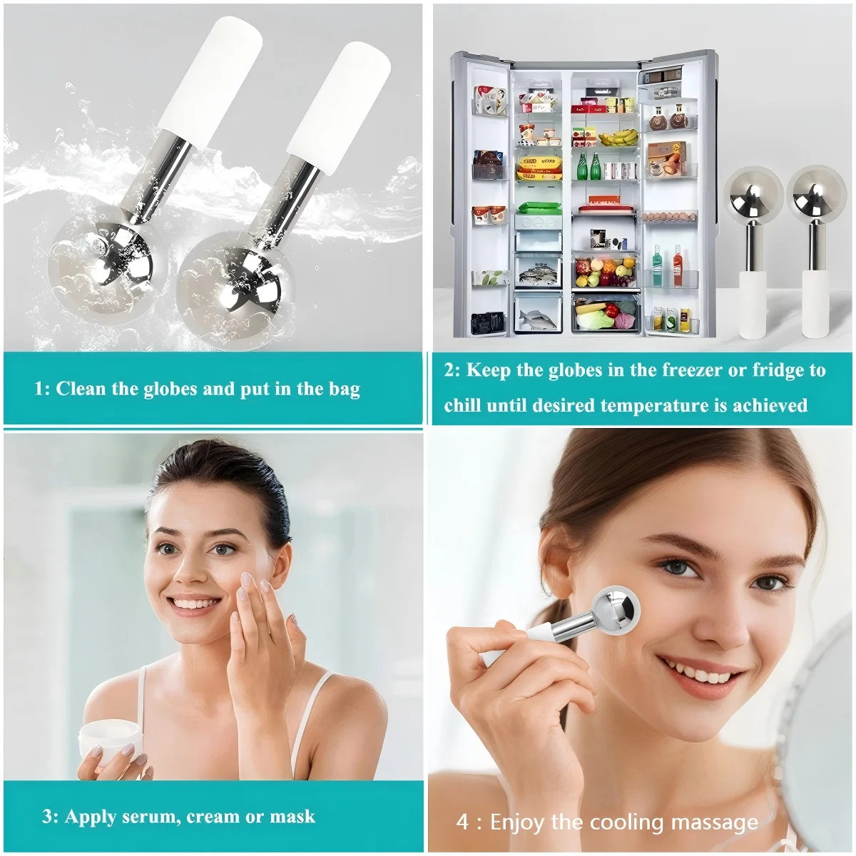 Stainless Ice Globes Facial Cooling Roller