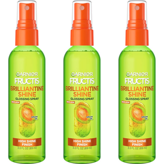 Fructis Style Brilliantine Shine Glossing Spray for High Shine Finish, Argan Oil, 3 Fl Oz, 3 Count (Packaging May Vary)