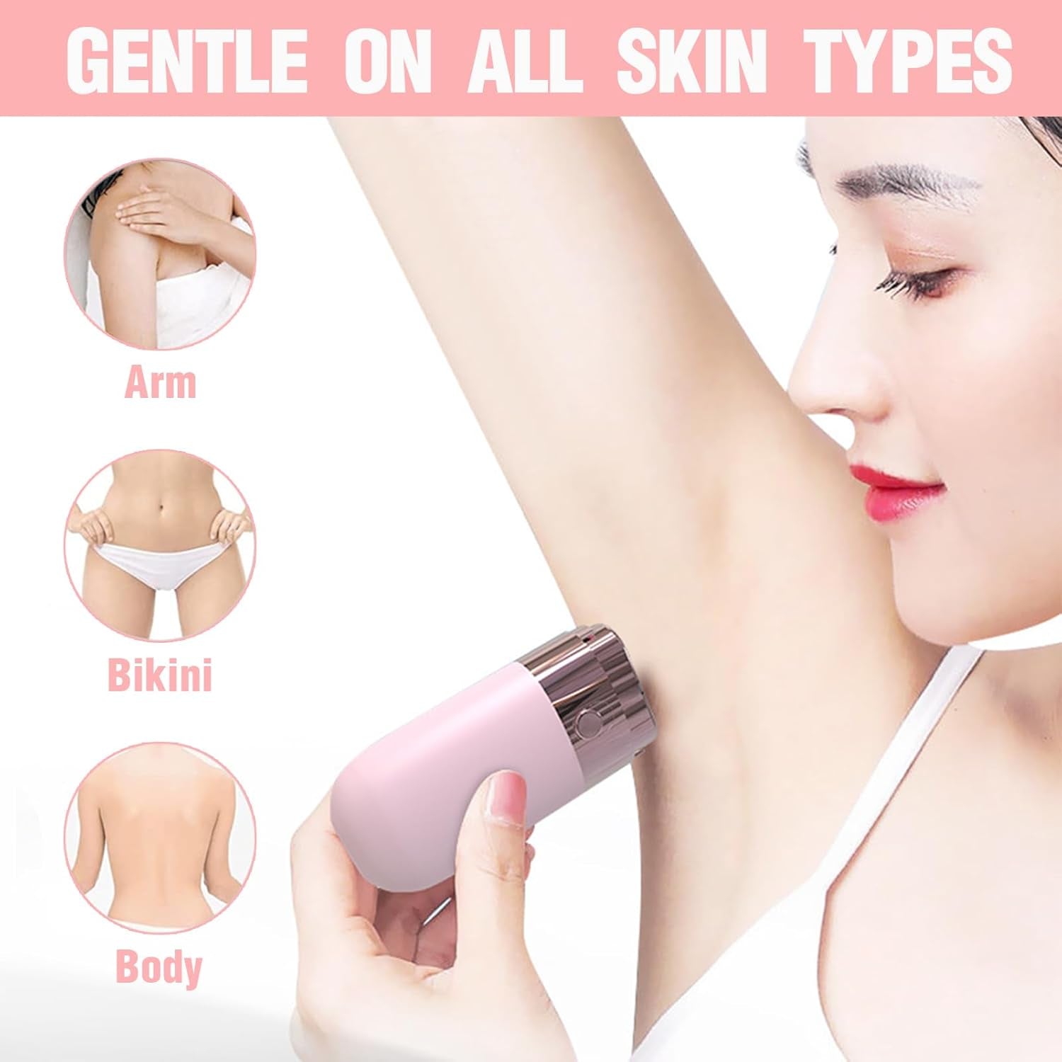 Facial Hair Remover for Women, Portable Mini Epilator, Painless Electric Shaver for Face Chin Lip Bikini Arms Underarm with LED Light USB Charging