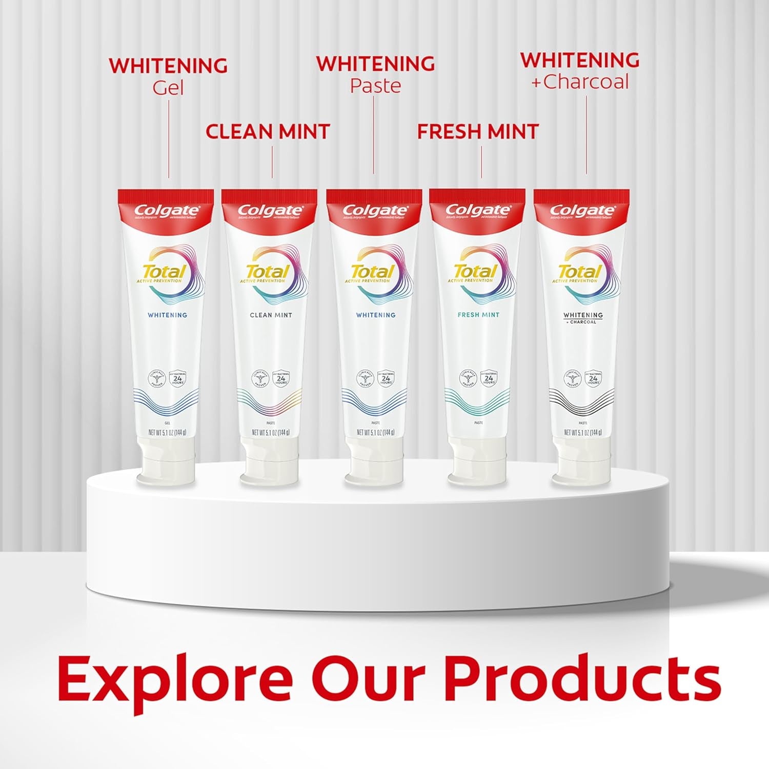 Total Clean Mint Toothpaste, 10 Benefits, No Trade-Offs, Freshens Breath, Whitens Teeth and Provides Sensitivity Relief, Clean Mint Flavor, 4 Pack, 5.1 Oz Tubes