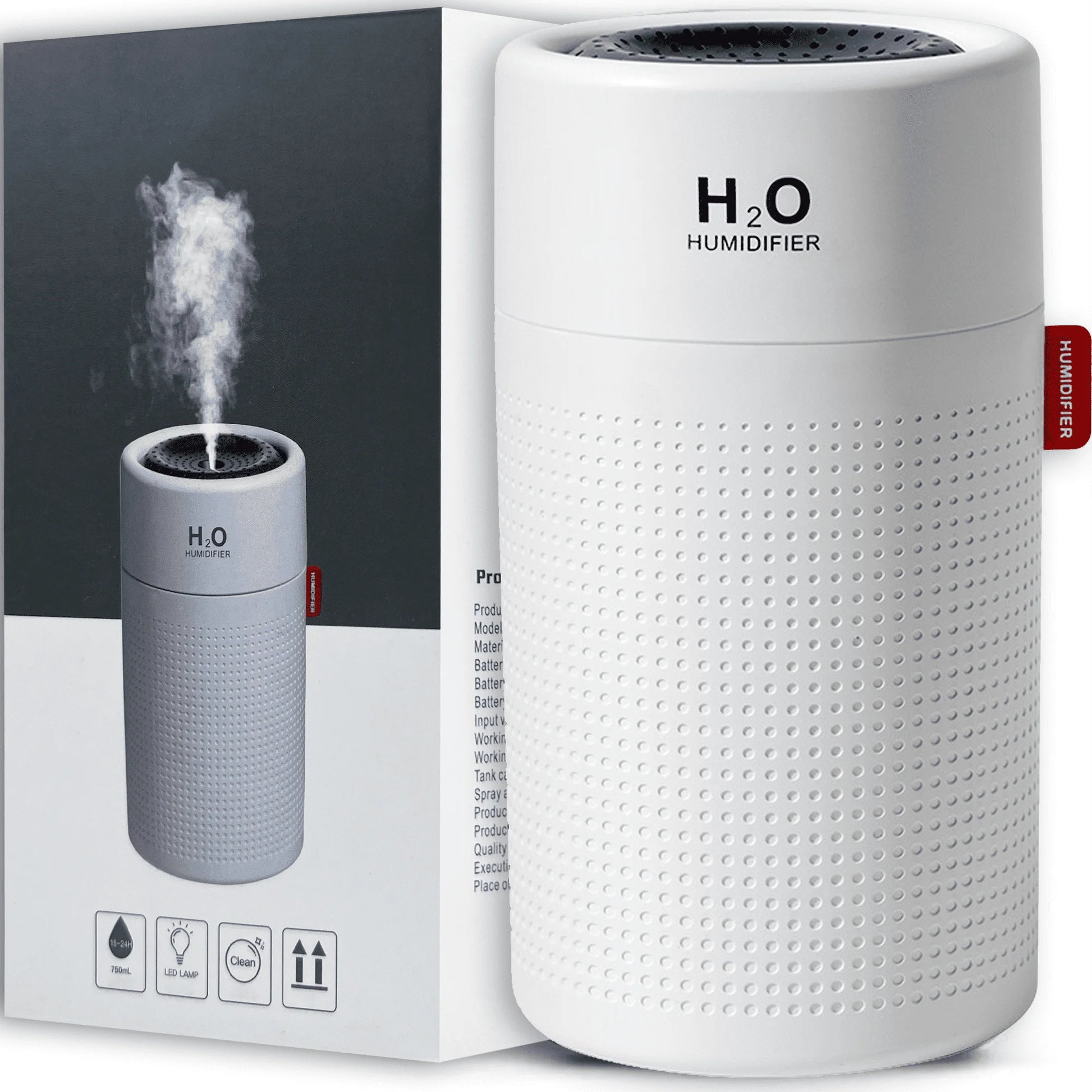 750Ml Cool Mist Ultrasonic Humidifier for Large Room, 7 Color LED Light