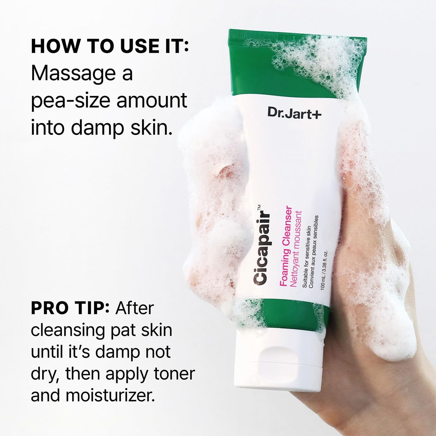 Dr.Jart+ Cicapair™ Foaming Face Wash Cleanser with Centella Asiatica | Korean Skin Care, 3.38 Fl Oz