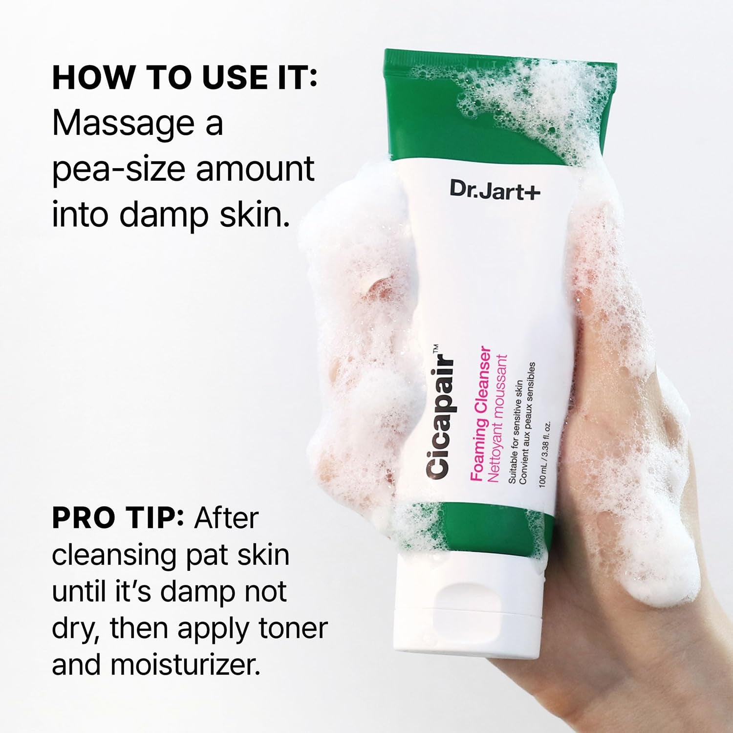 Dr.Jart+ Cicapair™ Foaming Face Wash Cleanser with Centella Asiatica | Korean Skin Care, 3.38 Fl Oz