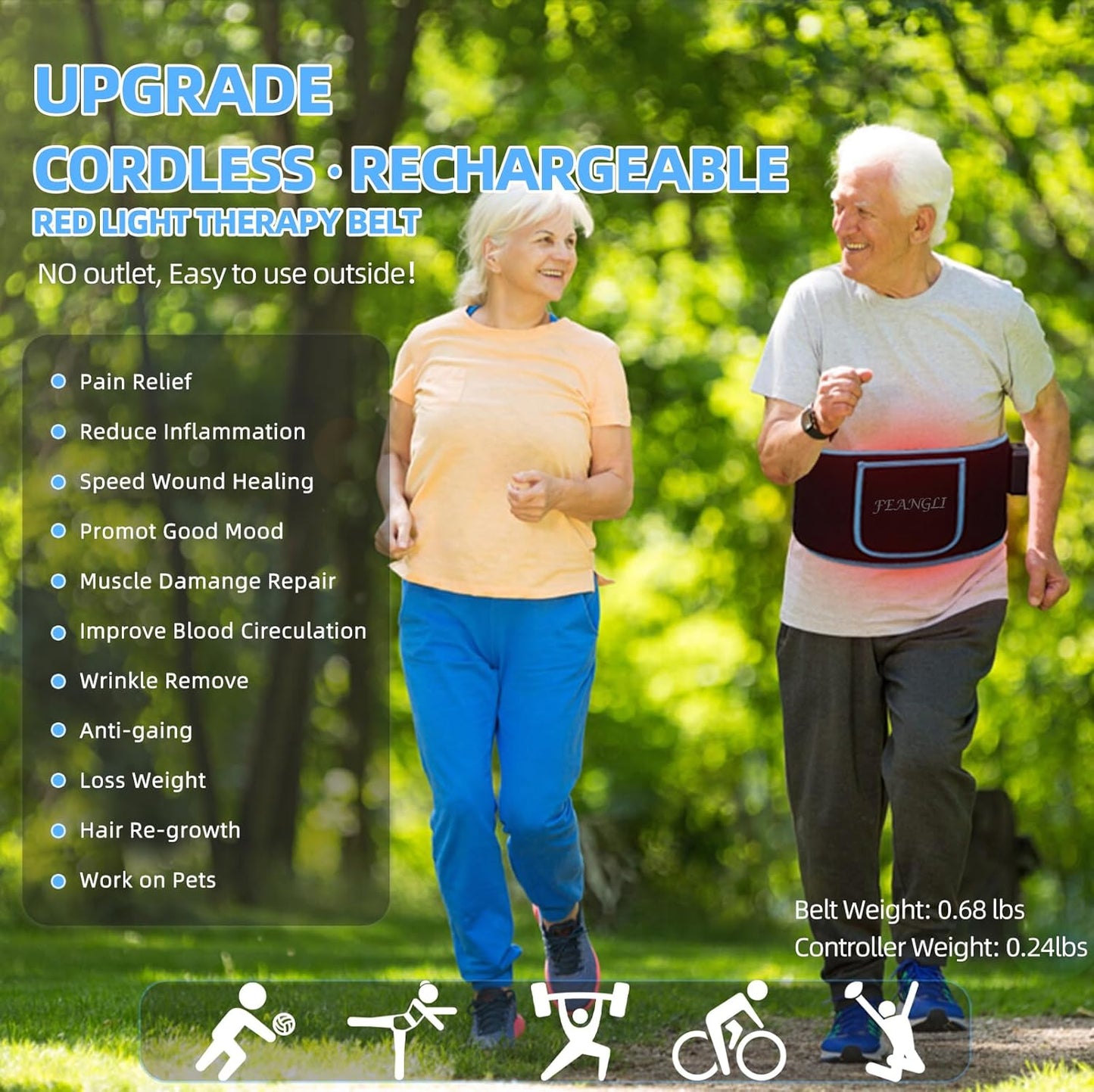 Red Light Therapy Belt - Wireless Rechargeable Controller with Timer 660Nm&850Nm Infrared Light for Body Waist Back Knee Joints Shoulder Pain Relief, Reduce Inflammation, Faster Recovery