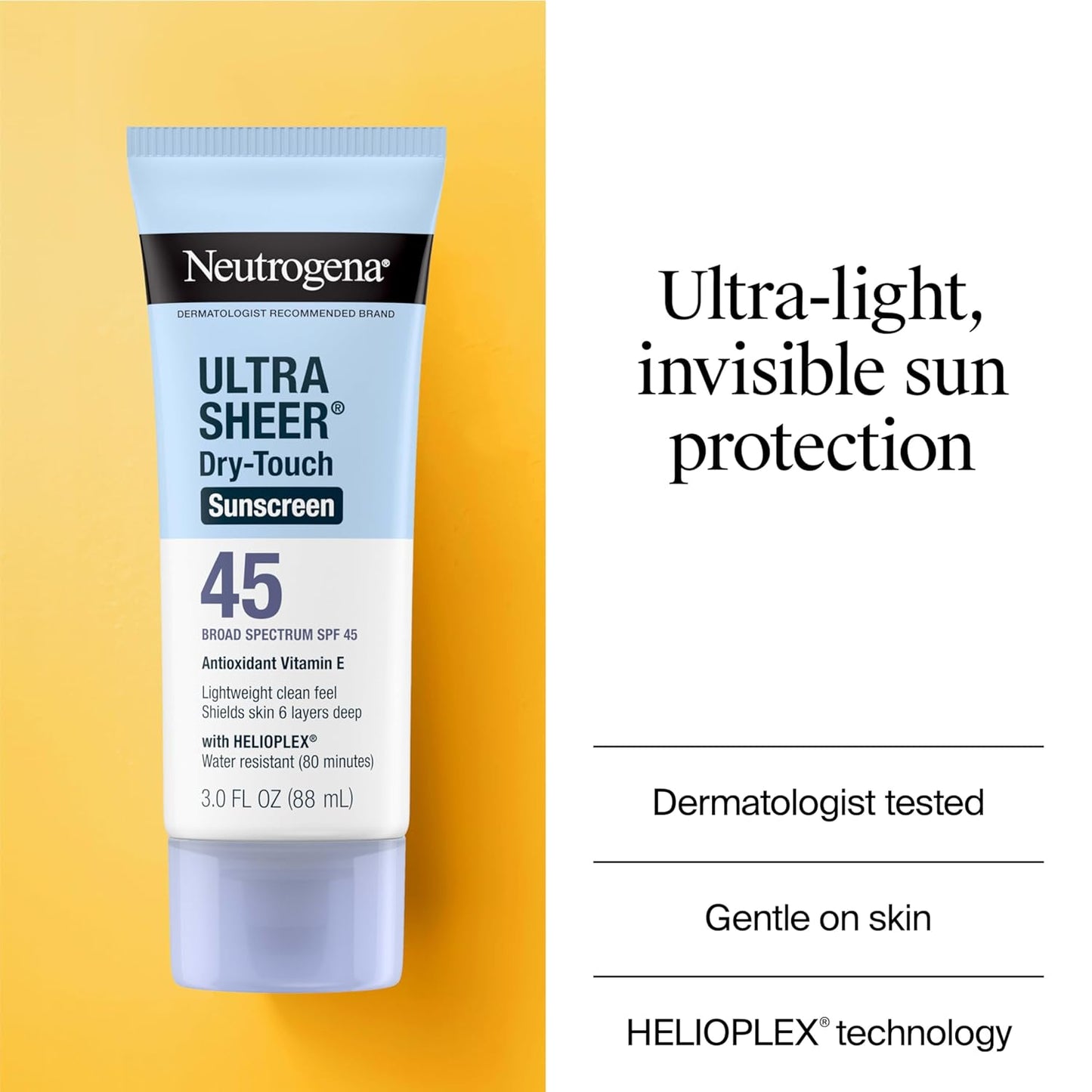 Ultra Sheer Dry-Touch Sunscreen for Face & Body, SPF 45 Broad Spectrum UVA/UVB Protection, Lightweight Water Resistant & Non-Greasy, Travel Size Sunscreen, 3 Fl. Oz 2 Pack