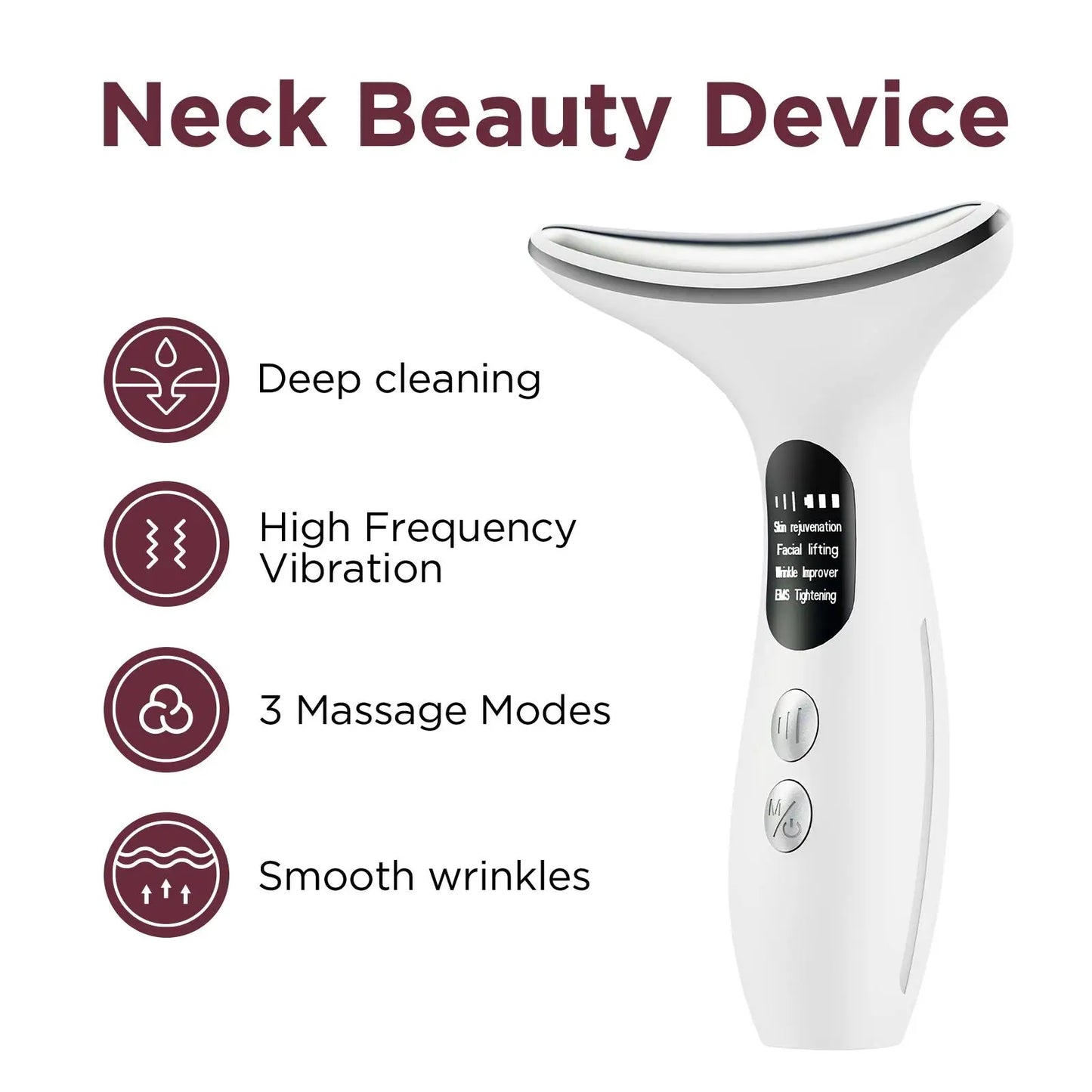 Neck Beauty Device Massage Tightening Portable Ergonomic Face and Neck Beauty Massager White