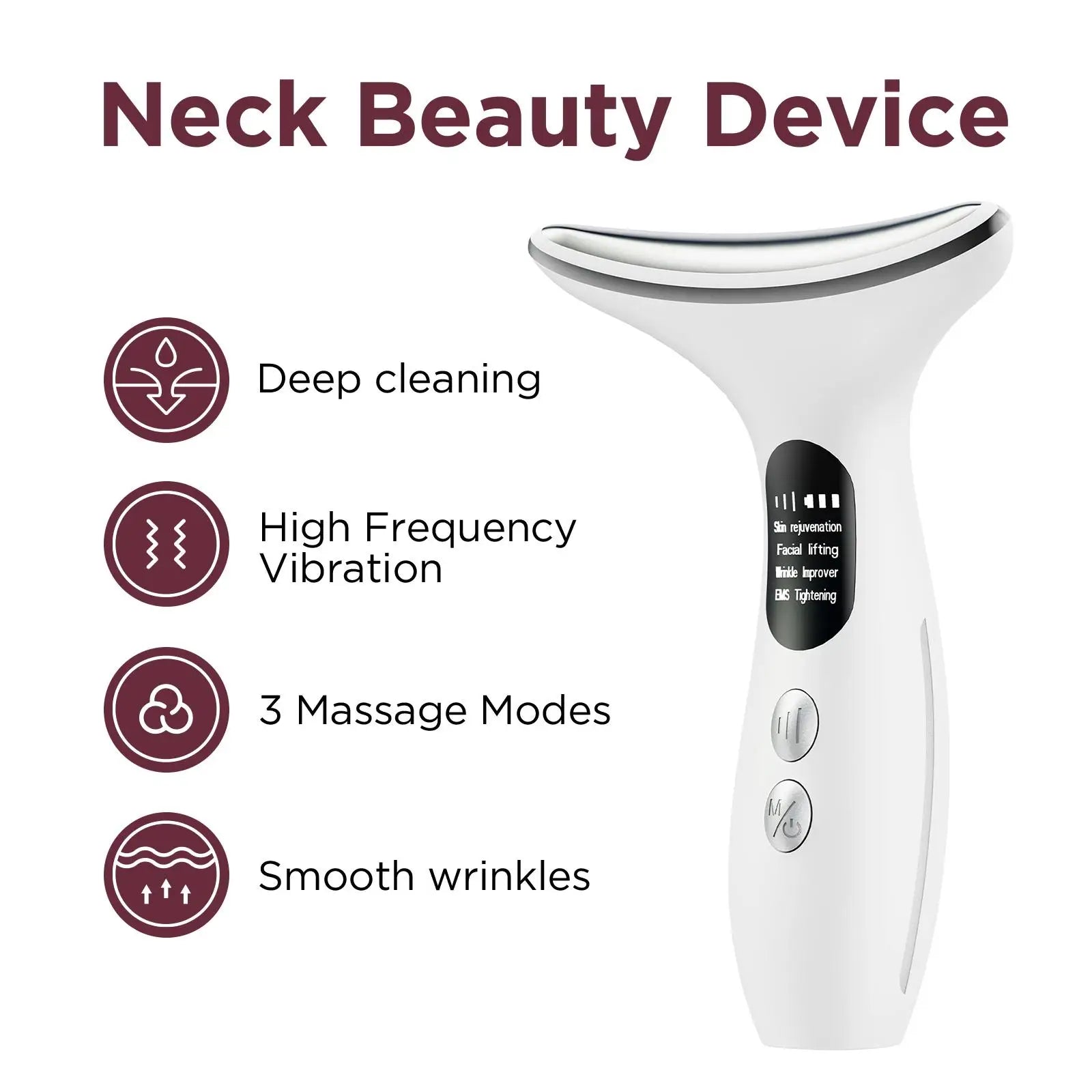 Neck Beauty Device Massage Tightening Portable Ergonomic Face and Neck Beauty Massager White