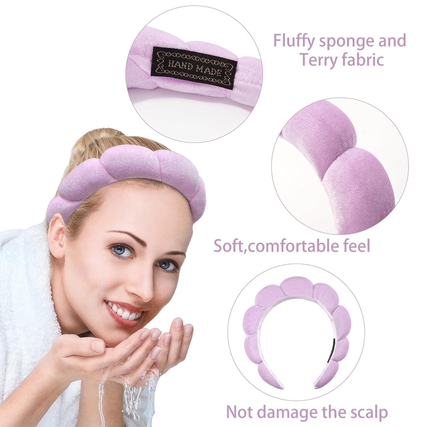 Spa Headband for Women Sponge Headband for Washing Face Clouds Soft Hairband Makeup Headbands for Women Girls Shower Makeup Skincare (Purple)